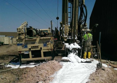 In this application of rock hole drilling we are using foam to better assist the removal of cuttings and control water flow